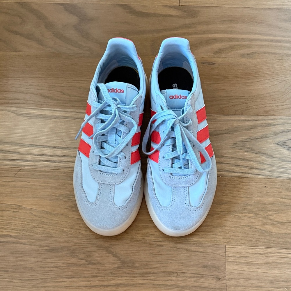Adidas Sky Blue Sneakers with Red Stripes